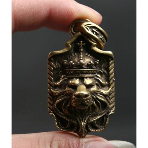 48MM Fine Small Curio Chinese Fengshui Bronze Lovable Animal Lion Wealth Pendant