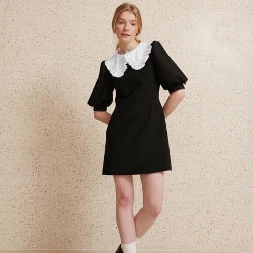 Ladies Fashion Top Mini Dress Sweet Commuter Dress Doll Collar Lantern Sleeve Short Skirt 2021 Summer New Vestidos