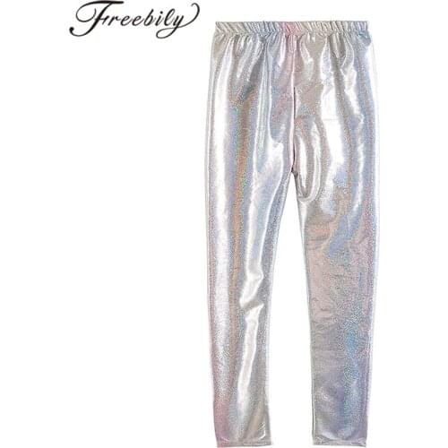 Kids Girls Shiny Metallic Jazz Dance Pants Trousers Dancewear Children Hip Hop Modern Dance Stage Performance Dance Costume