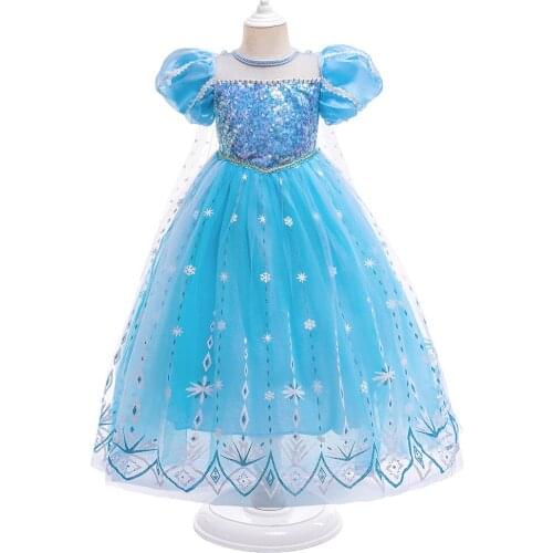 2021 Kids New Dress Blue Halloween Clothes For Girls Costume Flower Girls Princess Wedding Party Dress Cosplay Vestidos 4-10 Y