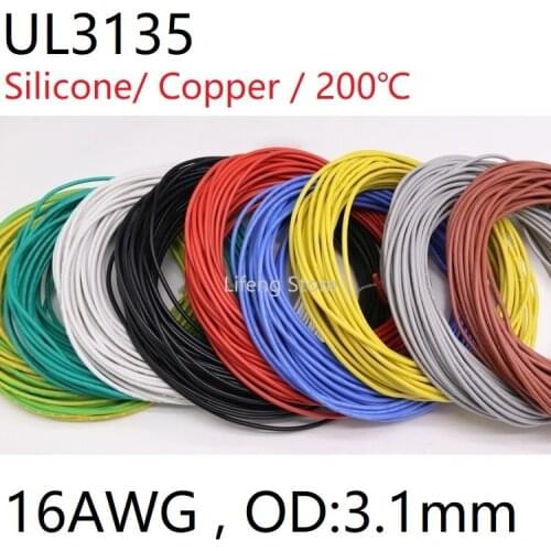 UL3135 Silica Gel Wire 16AWG Electrical Silicone Cable Heatproof Flexible Tinned Copper 0.06mm2 Insulate Soft DIY Core Test Line