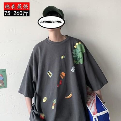 Large Size Summer T Shirt Male Loose Short Sleeve O Neck Cartoon Print Men Shirts Korean Fashion Harajuku Vintage Boys Tops