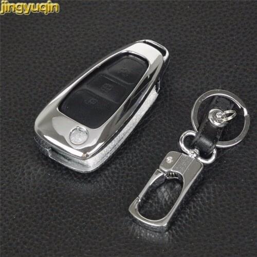 Jingyuqin 5PCS 3 Buttons Zinc Alloy+Leather Car Key Case Cover For Ford Mondeo Focus 3 MK3 Kuga Fiesta Escape Ecosport Remote