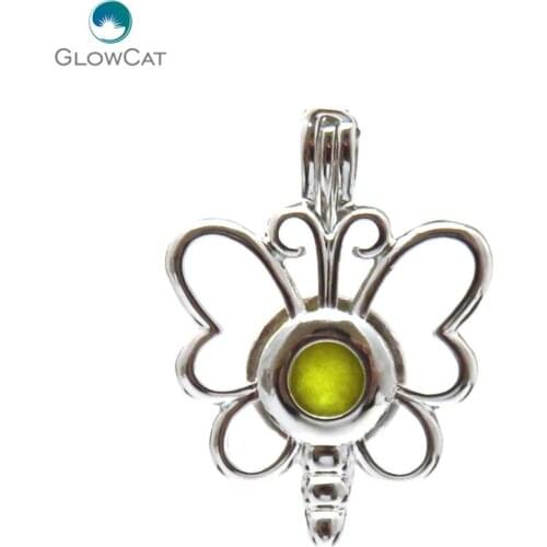 K578 5pcs/lot Silver 34mm Copper Butterfly Pearl Beads Cage Pendant Locket Fairytale Party Essential Oil Diffuser