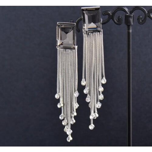 KIOOZOL Mix Style Blue Grey Color Triangle Square Crystal Gold Silver Color Long Tassel Earrings For Women Fashion Gifts 167 KO2