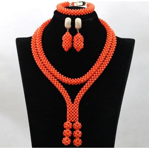 2020 Coral Nigerian Beads Jewery Set African Coral Beads Jewelry set Quality Necklace Set Free Shipping CNR515