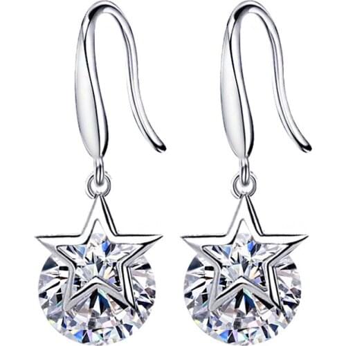 Fashion Elegant Pentagram Star Zircon Long Earrings For Women Charm Drop Dangle Earrings Wedding Party Gift Jewelry Accessories