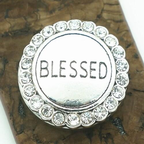 Fashion beauty Crystal Round "BLESSED" 18MM metal snap buttons fit DIY 18mm snap jewelry wholesale KZ3279