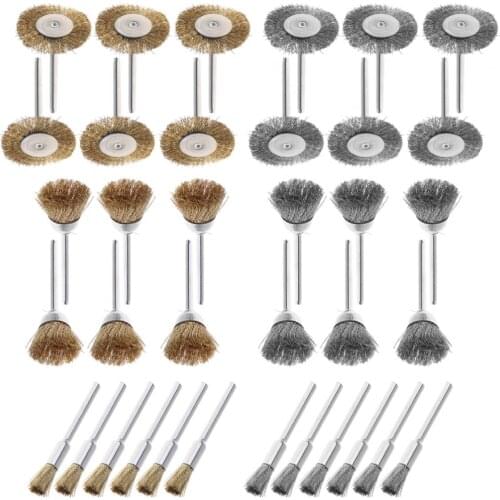 36pcs/Set 3mm Brass Steel Wire Brush Polishing Wheels Set Kit Fit for Rotary Tool Cleaning Grinding Polishing