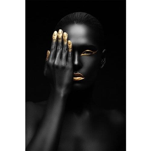 Nordic Canvas Schilderij Wall Art Poster Afrikaanse Art Zwarte Man En Goud Vrouw Hoom Decor Abstract Schilderen Creativiteit Fig