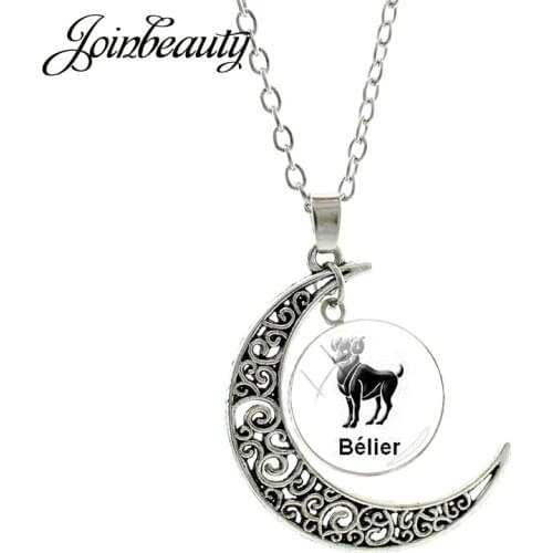 JOINBEAUTY Taurus Capricornus Scorpio Zodiac Signs Personality Necklace Round Glass Moon Pendant Necklaces Unisex Jewelry XZ75