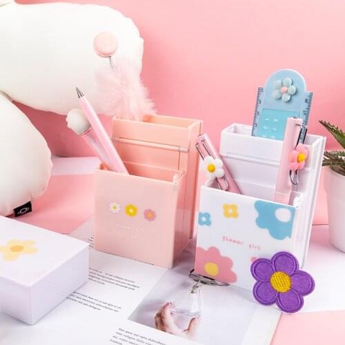 1Pc Cute Cartoon Pencil Pouch With Calculator Mirror 4 In 1 Multi-function Large Capacity Pencil Box Penholder School Supplies