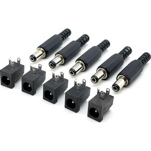 DC-005 5.5x2.1mm 12V 3A Plastic Male Plugs + Female Socket Panel Mount Jack DC Power Connector Electrical Supplies