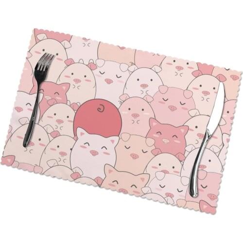 Tableware Pad Placemats 6 PcsTable Mat Non-Slip Cute Pink Pigs Placemats for Dining Table