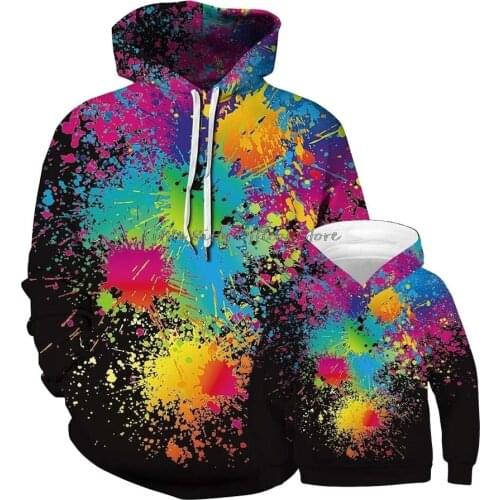 Rainbow Colorful Ink Printing Sweatshirts for Mom Dad and Kids Family Look Clothes Childrens Hoodies Family Outfits Outwear