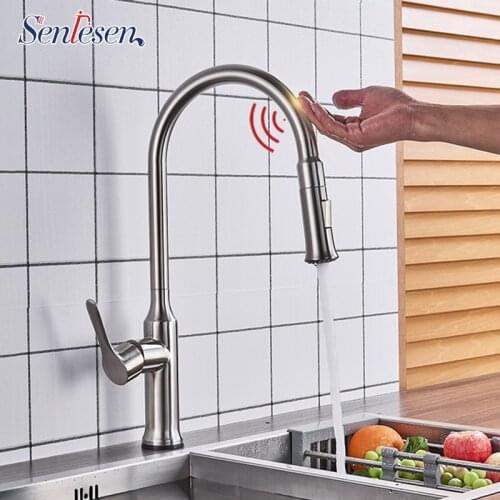 Senlesen Sensor Kitchen Faucet Pull Out Sensitive Kitchen Sink Tap Single Handle Hot and Cold Water Vanity Sink Mixer Tap