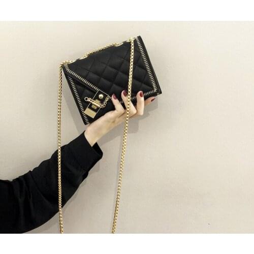 Womens Shoulder Bag Fashion High Quality PU Messenger Bag Black And White Metal Buckle Small Square Bag Classic Female Handbag