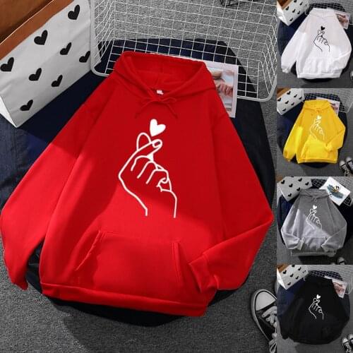 Hoodies Woman 2021 Autumn Winter Sweatshirts Love Print Tops Long Sleeve Loose Hooded Clothes With Pocket Ladies Pullover