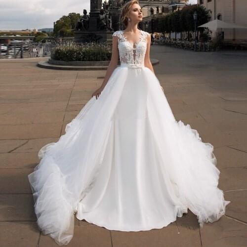 2021 Marvelous Mermaid Wedding Dress Lace Appliques With Tulle Detachable Train 2 In 1 Bridal Gowns Sleeveless Illusion Backless