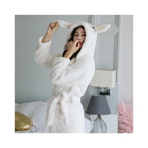 Winter Warm Flannel Bathrobe Women Knee-Length Bath Robe Soft Thick Cute Pink Robes Female Dressing Gown Sleepwear pajamas pjs