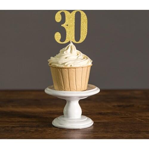 Gold or Black Glitter Number 30 Cupcake Toppers Picks,30th/Thirty Birthday or Wedding Party Decorations Cake Decoration Supplies