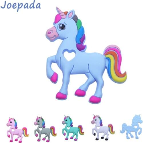 Joepada 1Pc Unicorn Baby Teether Nursing Chewing Horse Toy Food Grade Silicone Beads for DIY Baby Teething Necklace BPA Free