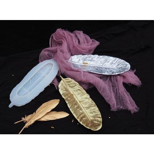 1pc Large Mirror Feather Silicone Mold DIY Handmade Storage Mold Table Plate Set Decoration UV Resin Molds