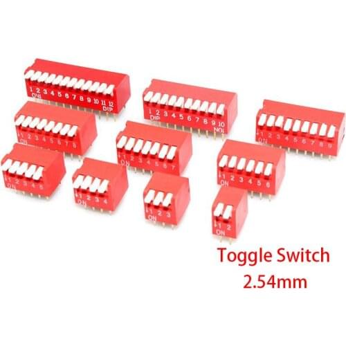 10PCS Slide Type Switch Module 1 2 3 4 5 6 7 8 9 10 12 Bit 2.54mm Position Way DIP Red Pitch Toggle Switch Red Snap Switch