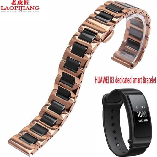 16mm fit B3 smart Watch Wristband Bracelet Replacement waterproof butterfly ceramic buckle with stainless steel strap for men