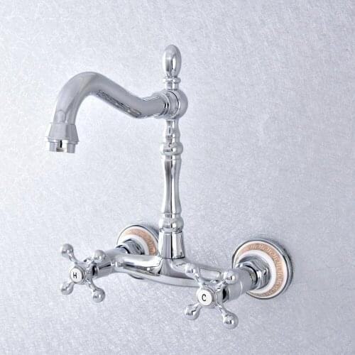 360 Swivel Polished Chrome Bathroom Basin Sink Mix Tap Dual Handles Wall Mounted Kitchen Basin Sink Mixer Faucet Nsf782
