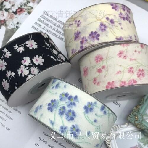 5 yards Floral Printed Chiffon Ribbon for DIY Craft Hair Bowknot Accessories Gift Bouquet Packaing Dress Trims