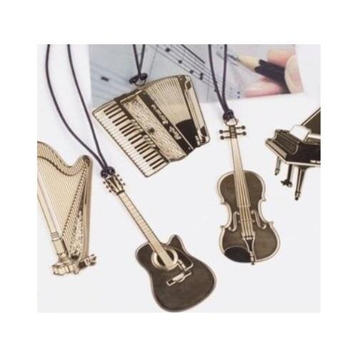 50pcs/lot New Fashion musical instrument designs Metal Bookmark Gold Book marks Wholesale