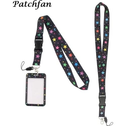 AD259 Patchfan Cartoon Colorful stars Card Holder Keychain Lanyards for keys Badge ID Mobile Phone Rope Gifts