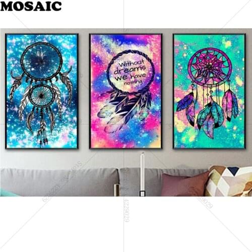 Full Square drill 5D DIY Diamond Painting "Indian feathers " 3D Embroidery Cross Stitch diamond Mosaic Home Decor triptych