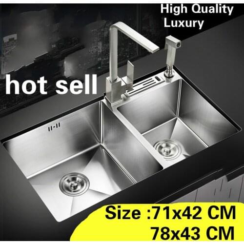 Free shipping Home kitchen manual sink double groove wash vegetables 304 stainless steel hot sell 71x42/78x43 CM