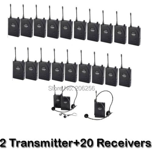 Takstar 2 Transmitter+20 Receivers UHF-938/UHF 938 UHF frequency Wireless Tour Guide System 50m Operating Range for Tour guiding