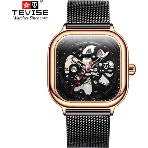 TEVISE Mens Watch Square Watches Mens 2020 Mesh Band Luminous Hands Undefined Wristwatches Automatic Mechanical Watch Dropship