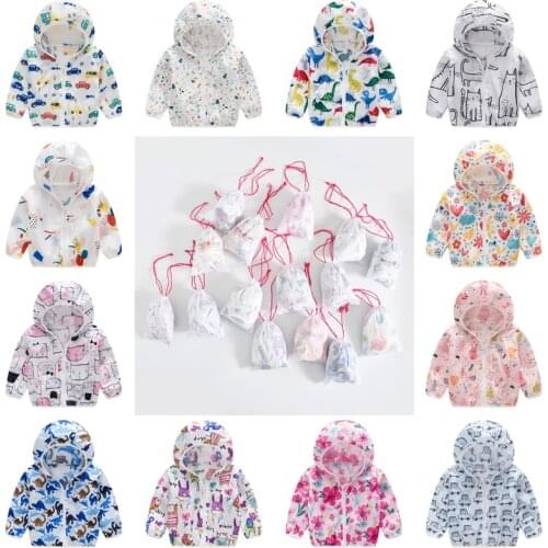 Kids Jackets for Boys Girls Cute Print Sun Protection Coat Baby Hooded Windbreaker Breathable Sunscreen Baby Coat With Free Bag