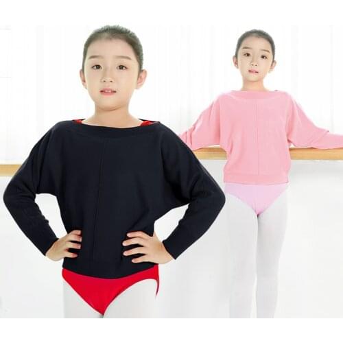 Children Autumn Winter Warm Ballet Dance Tops Girls Loose Jumpers Ballet Dancewear Bat Sleeve Pullovers Knitting Sweater