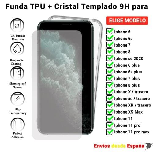 Iphone 6 6S 7 SE 2020 8 XS XR 11 plus pro max. tempered glass screen and transparent mobile phone case