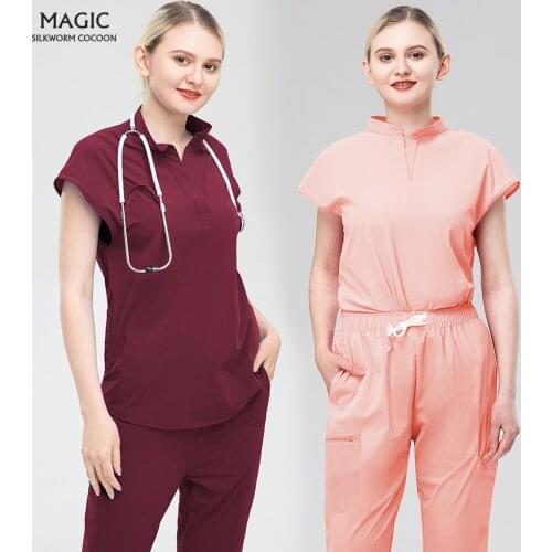 Breathable Cloth Heathy Beauty Wear Nursing Uniforms Elastic Spandex Clinic Suit Hospital Doctor Clothing Female Scrubs Workwear