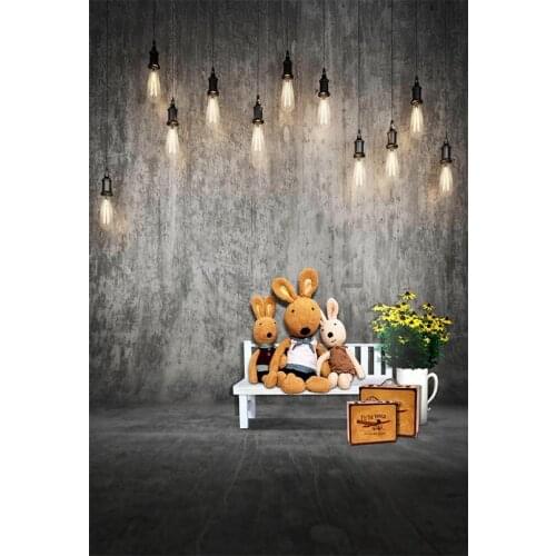 Teddy Bear Backdrops for Kids Solid Grey Wall Photophone for Photo Tassel Lights Decor Fond Studio Photo Backdrop stand Vinyl