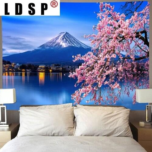 LDSP Tapestry Wall Hanging Cherry Blossom Mount Fuji Fabric Mural Background Cloth Wall Rugs Towel Beach Fabric Blanket Home Dec