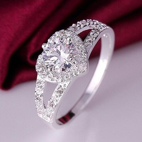 Hot 2016 Women Silver Plated Crystal Love Heart Shaped Ring Bridal Wedding Jewelry 7QN4