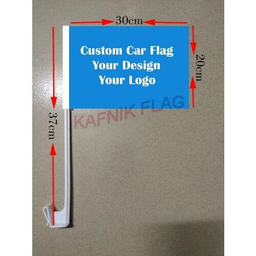KAFNIK,Custom polyester or Satin single/Double sided 20 * 30 cm car flag Any design Any logo Any country With 37cm flagpole