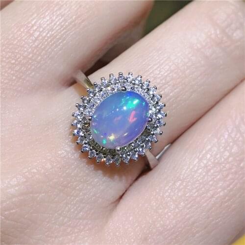 Natural Opal ring 925 silver Fine Jewelry Gift For women‘s ring size 8*10mm