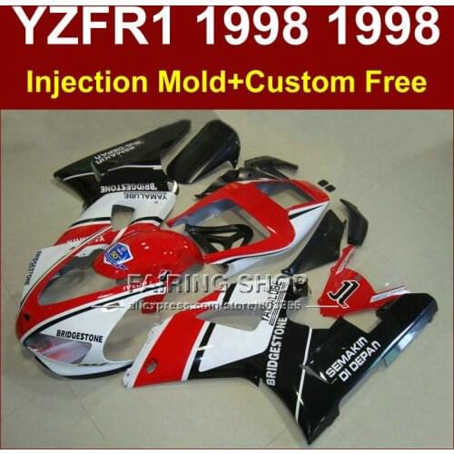 7T6K Low price red white fairings kit for YAMAHA YZF R1 YZF1000 98 99 R1 custom fairing set YZF R1 1998 1999 body parts 7RG