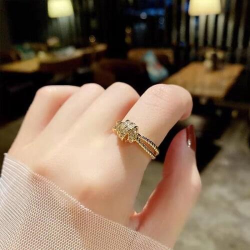 Kpop Double Winding Knotted Butterfly Ring for Women Simple Copper Zircon Opening Nude Ring Girl Gift Fashion Trend New 2021
