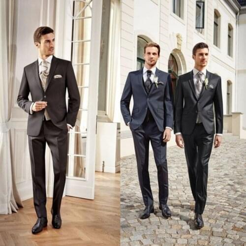 Handsome Grooms Tuxedos 2 Pieces Set (Jacket + Pants ) Notched Lapel Slim Fit Suits Party Wedding Groomsmen Marriage Coat