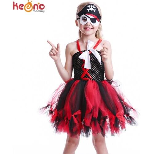 Red and Black Pirate Inspired Handmade Tutu Dress Girls Halloween Photo Prop Pageant Costume Wench Petti Dress with Eye Patch